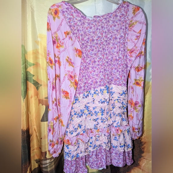 Pink Ripple Floral Ruffled Dress M - Picture 2 of 10